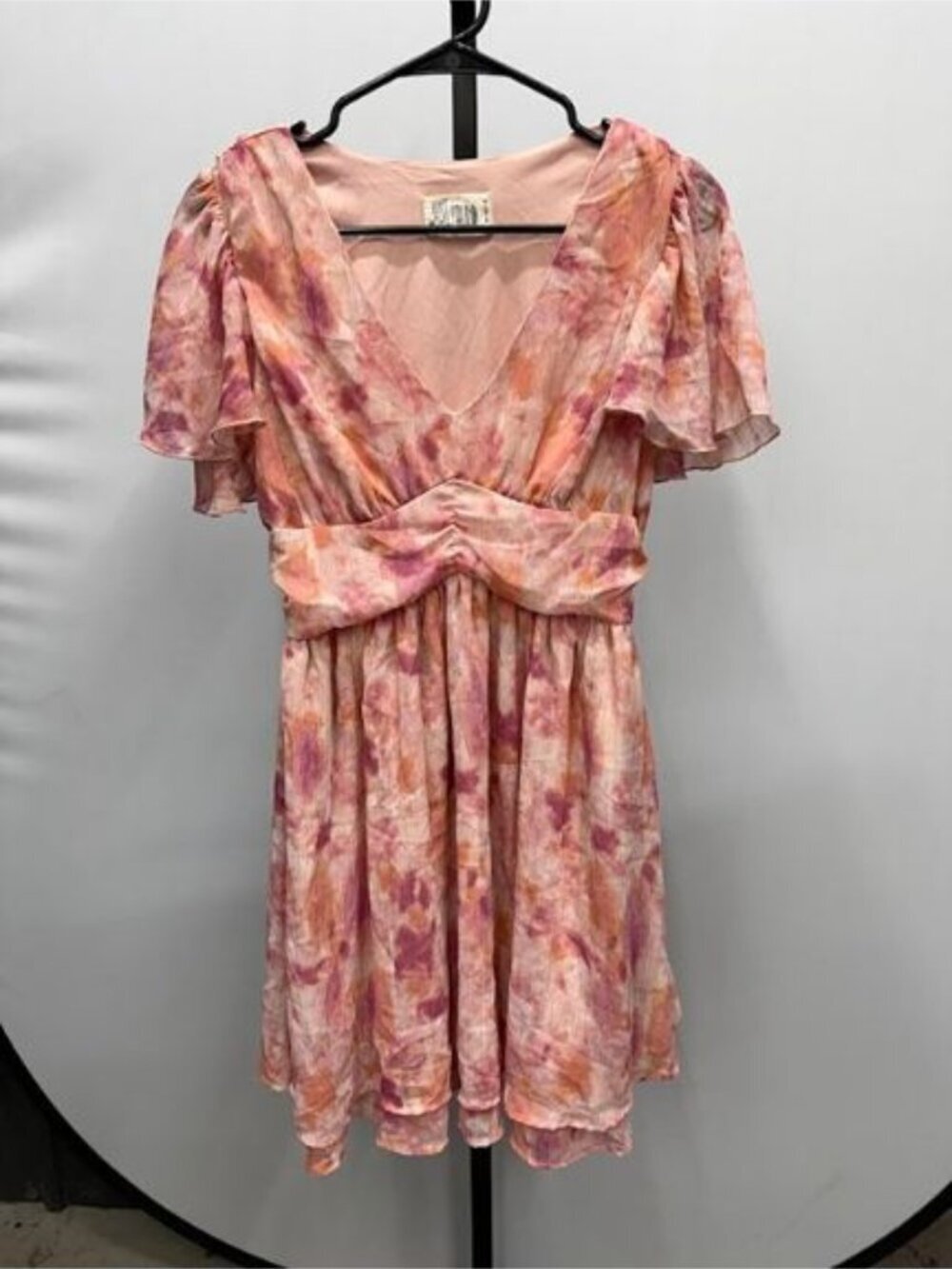 Just Found Floral Ruched Bodice Flutter Sleeve Dress